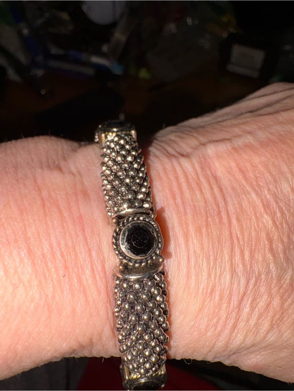 Silver tone Black Onyx Mesh Bracelet - Women's Jewelry size 7